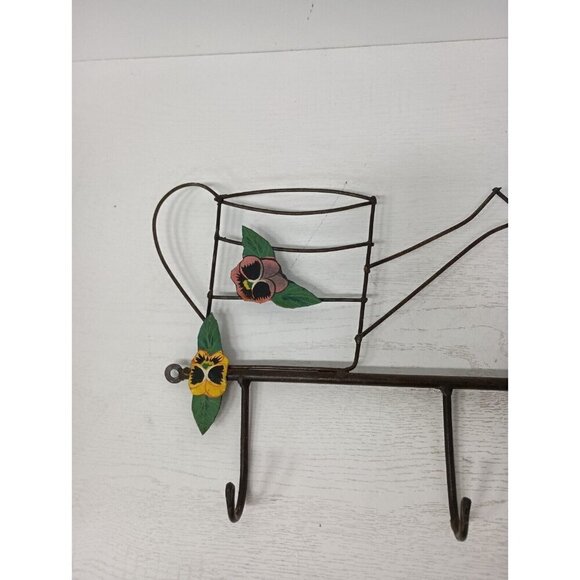 VTG Metal Garden Tools Flower 4 Hooks Hanging Rack Rustic MCM Industrial Rare - Picture 4 of 7